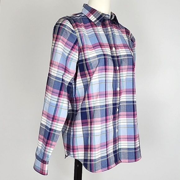 CHAPS  Women's No Iron Button Down Pink Blue Plaid Shirt 100% Cotton Sz M - Picture 3 of 15